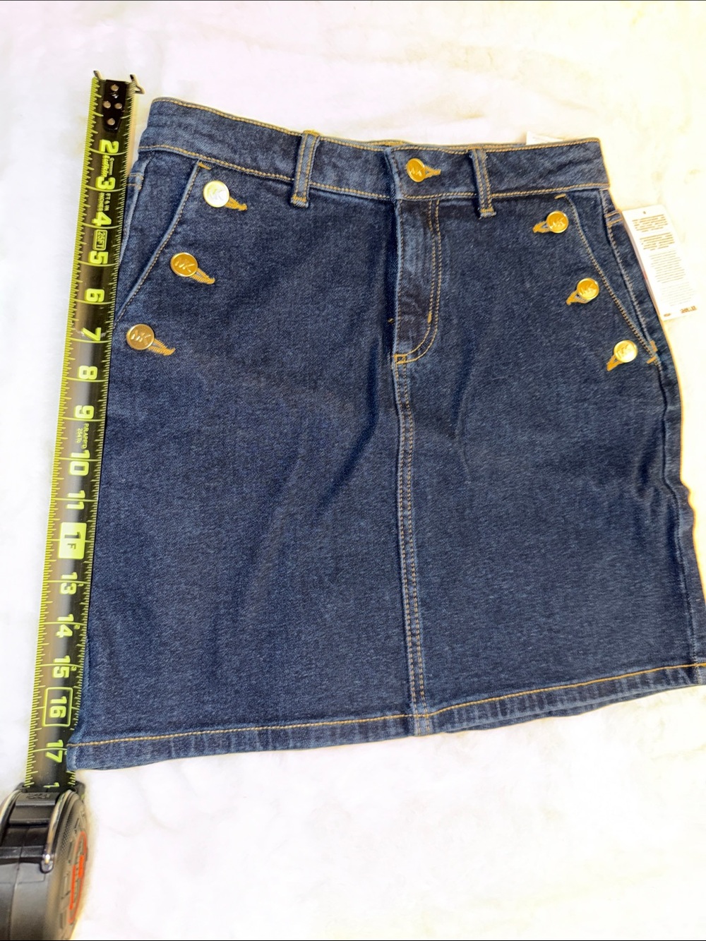Michael Kors Dark Blue Denim Mini Skirt with Gold Buttons
